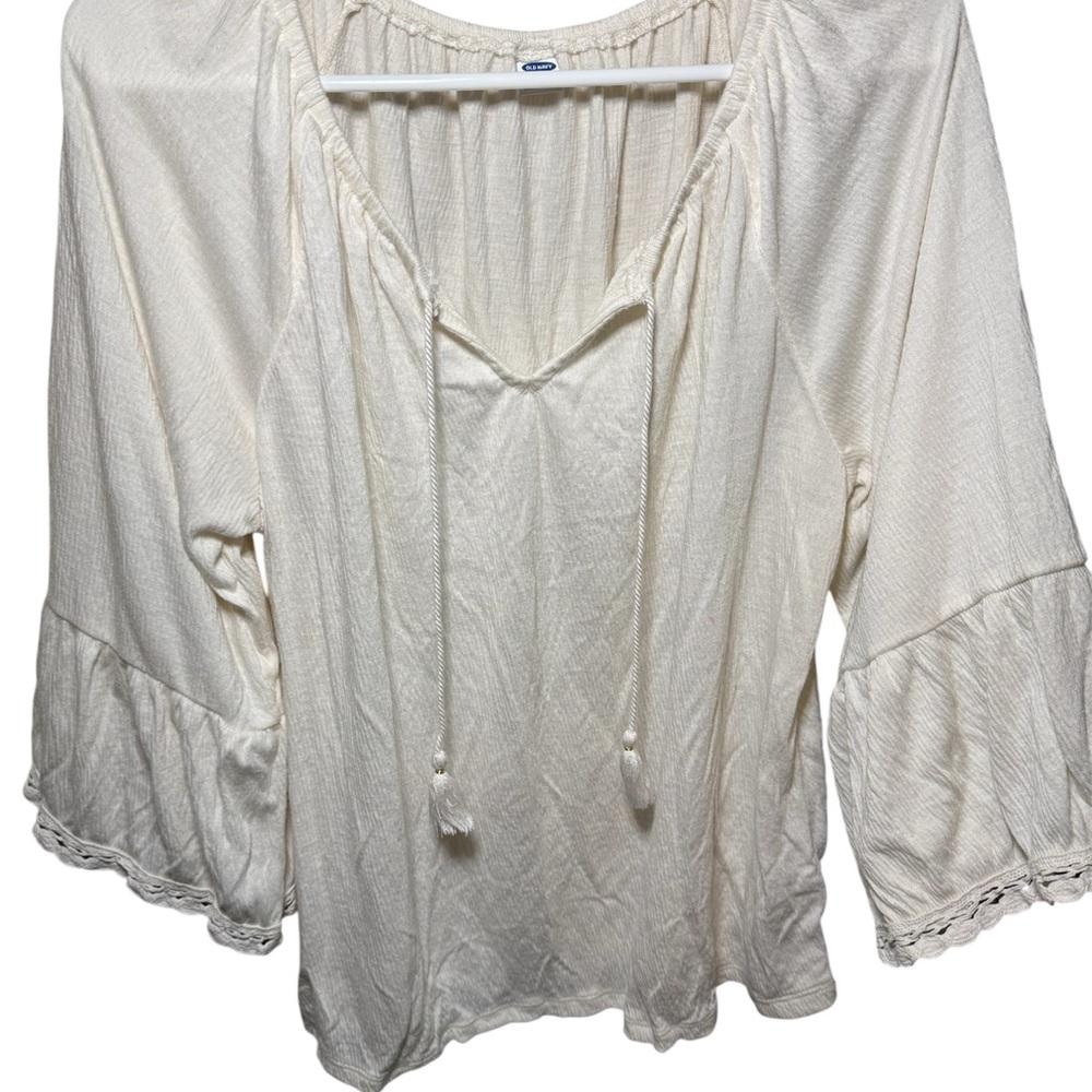 Old Navy Cream Peasant Blouse Size M – Boho Top Casual Career Layering